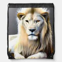 Ethereal White Majestic Lions Drawstring Bag