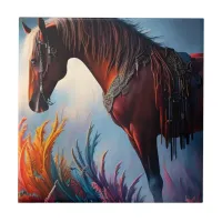 Elegant Prismatic Arabian Horse Digital Art Ceramic Tile