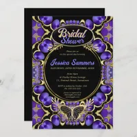 Unique Gothic Glam Purple Gold Bridal Shower Invitation