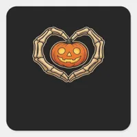 Skeleton Hands Heart With Pumpkin Cute Spooky Hall Square Sticker