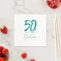 Elegant Teal Watercolor 50th Birthday  Napkins