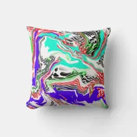 Red, White, Lime Green, Blue and Black Abstract  Throw Pillow