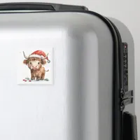 Watercolor Highland Cow in Santa Hat White Magnet