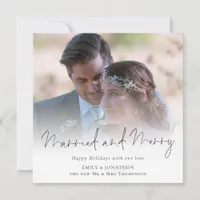 Photo Overlay Married and Merry Christmas Note Card