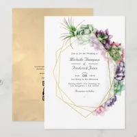 Geometric Succulents  QR Code RSVP Garden Wedding Invitation