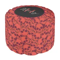 Red Grunge Skulls Patterned Custom Name Monogram Pouf