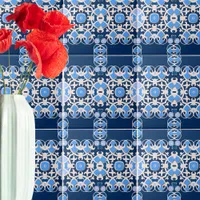 Symmetrical Geometric Blue And White Ornate Ceramic Tile