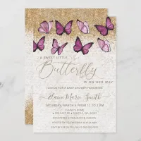 Elegant Gold Glitter Pink Butterfly Baby Shower Invitation