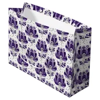Abstract Doodle Art Style Flowers Shades of Purple Large Gift Bag