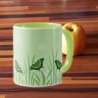 Green butterfly on light green  - romantic    mug