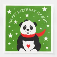 Cute Happy Birthday Panda with Bowler Hat & Scarf Paper Dinner Napkins