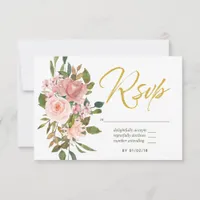 Watercolor floral Blush Pink and Gold Wedding RSVP