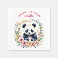 Panda Bear in Flowers Girl's Birthday Personalized Napkins