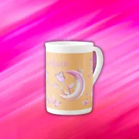 Pretty Pink- Moon, Butterfly, Floral - Monogram | Bone China Mug