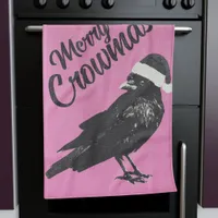 Pink and Black Merry Crowmas Christmas  Kitchen Towel