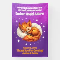 Cute Fox Cub Asleep in Starry Sky Baby Welcome Banner