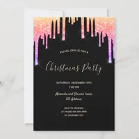 Christmas party rainbow glitter black purple glam invitation