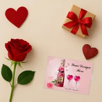 Romantic Pink Elegant Bottle Heart Glasses Card