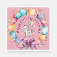 Cute Colorful Watercolor Unicorn Birthday Napkins