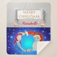 Watercolor Whimsical Santa Claus Merry Christmas Sherpa Blanket