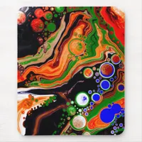 Orange, Blue, Green, Black Digital Fluid Art  Mouse Pad