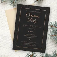 Gold Glitter Modern Black Christmas Party Invitation