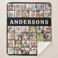 Modern Family Photo Collage 36 Personalized Black  Sherpa Blanket