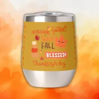 Fall Decor Pumpkin Thanksgiving on Yellow | Thermal Wine Tumbler