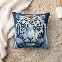 Blue eyed White Tiger Ai Art Throw Pillow