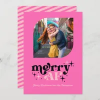 Hot-Pink Modern Retro Christmas Photo Holiday Card