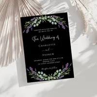 Black lavender violet greenery wedding  invitation