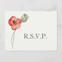 Pretty Red Poppies modern floral wedding rsvp Invitation Postcard