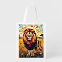 Vibrant Colorful Lion Mosaic Grocery Bag