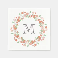 coral roses wreath monogram paper napkins