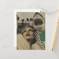 Surreal Retro Woman and the Shark Watch Tour Postcard