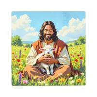 Jesus holding a Lamb | Religious Christian Metal Print