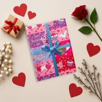 Playful Pink Valentine Patchwork Wrapping Paper
