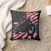 Motorcycle cruising against a patriotic backdrop throw pillow