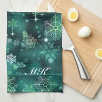 Prettiest Snowflakes Pattern Green ID846 Kitchen Towel
