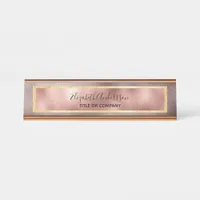 Rose gold pink metallic name title business desk name plate