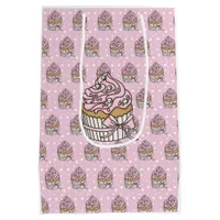 Pink and Silver Cupcakes Polka Dot  Medium Gift Bag