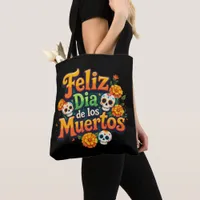 Colorful Day of the Dead Candy Skulls Marigolds Tote Bag