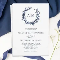 Coral Reef Beach Monogram Wedding Invitation