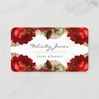 Burgundy Red and Gold Vintage Floral Business Card