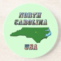 North Carolina Map Outline, Photo & US Flag Text  Sandstone Coaster