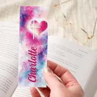 Christian Cross Heart Watercolor Personalized Bookmarks