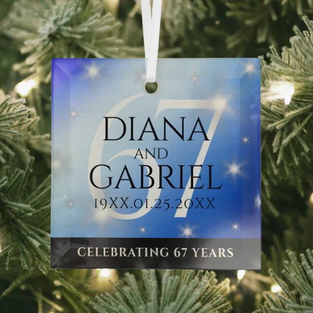 Elegant 67th Star Sapphire Wedding Anniversary Glass Ornament