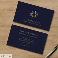 Blue Professional Luxury Laurel Logo Business Card