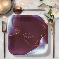 Ink Flow Wedding Burgundy ID762 Paper Plates