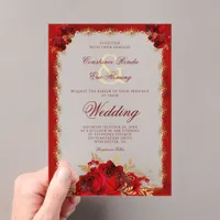 Red Gold Elegant Monogram Roses Formal Wedding Acrylic Invitations